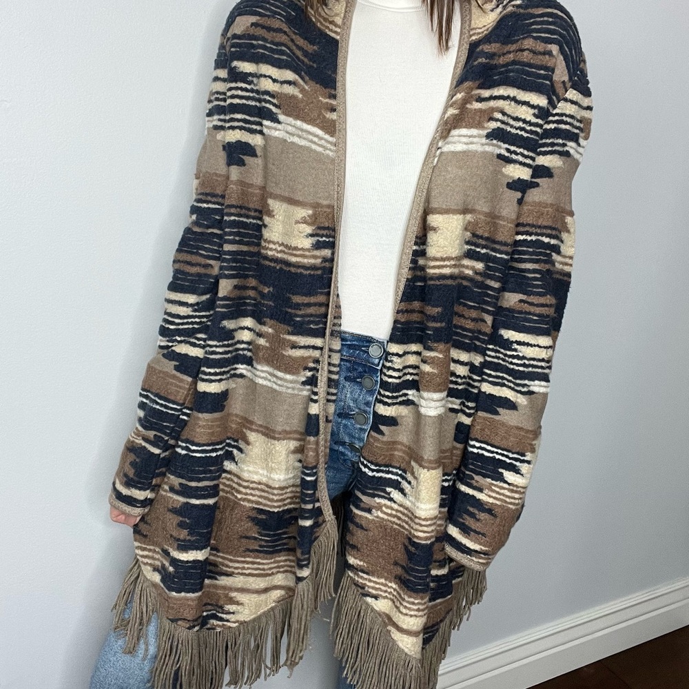 Lucky Brand Aztec Fringe Open Front Cardigan Large NWT - Picture 1 of 12